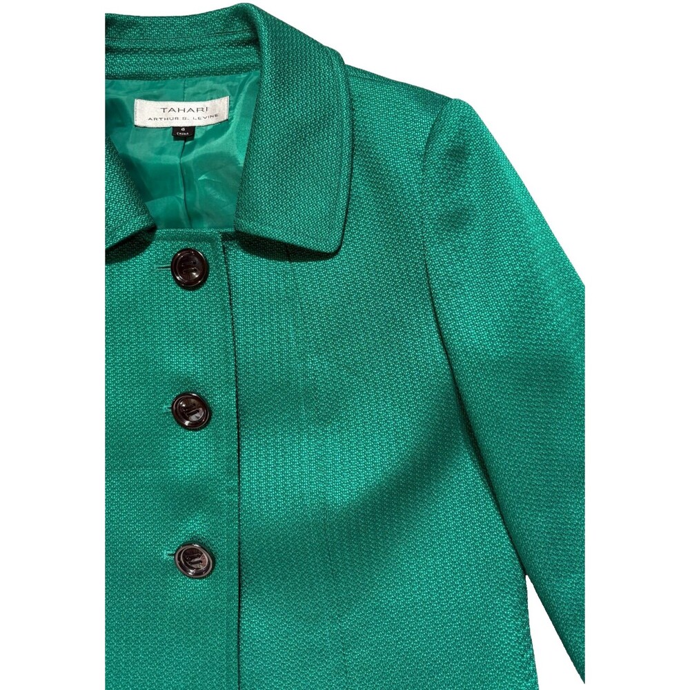 Tahari Green Textured Cropped Blazer Jacket Womens Sz 6 Retro 3 Button Cuffed - Picture 8 of 16